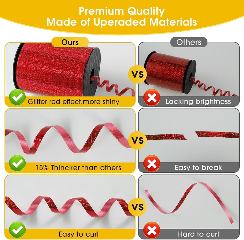 OMISELIO Red Curling Ribbon - 500 Yard Shiny Metallic Curling Ribbon for Gift Wrapping, Balloons, Christmas, Valentine's Day, Birthday - Image 2